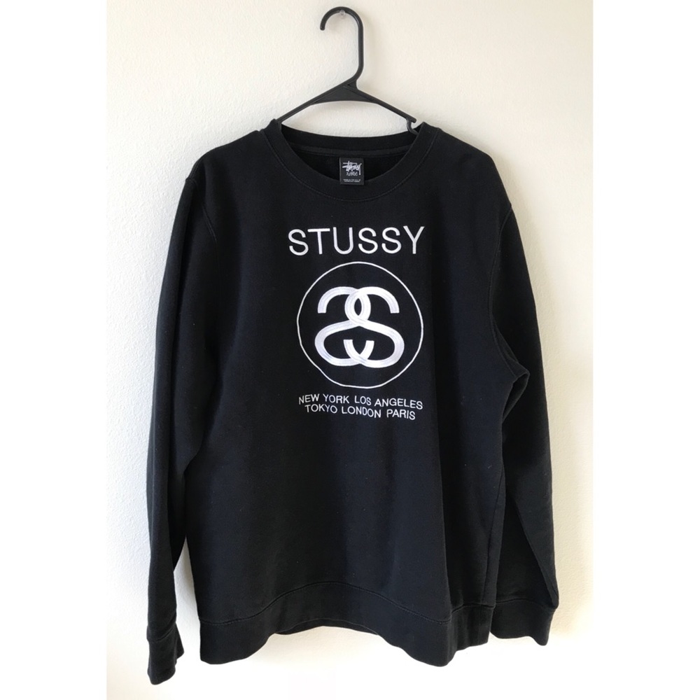 BLACK STUSSY CREW NECK SWEATER
